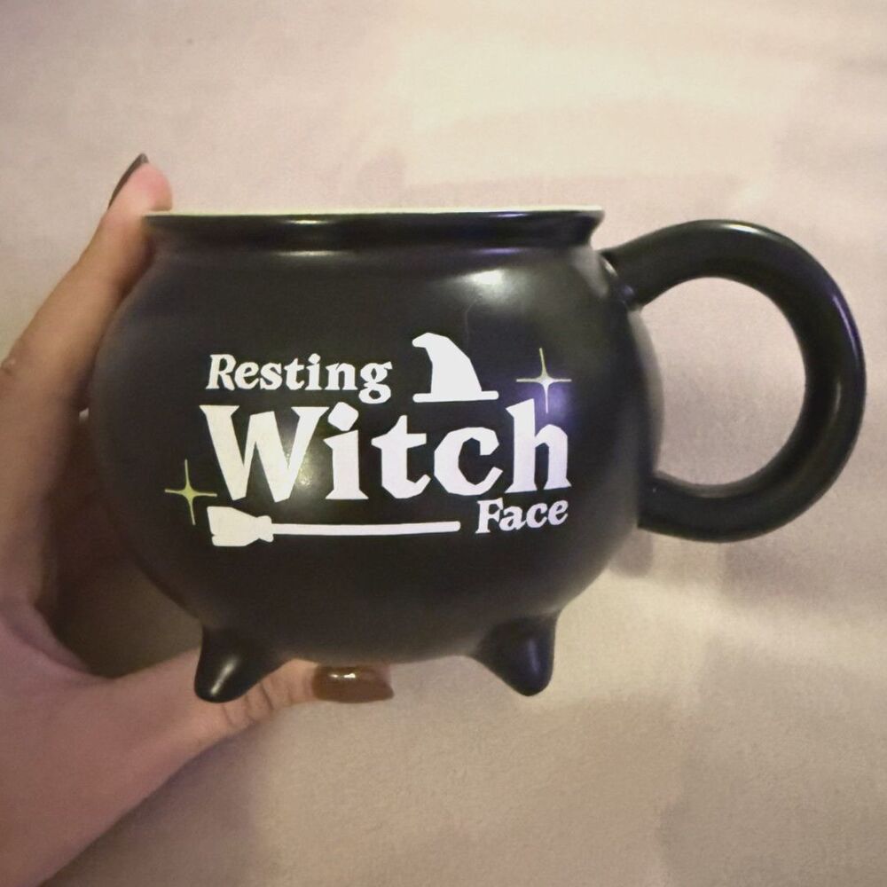 Halloween Cauldron Resting Witch Face Mug